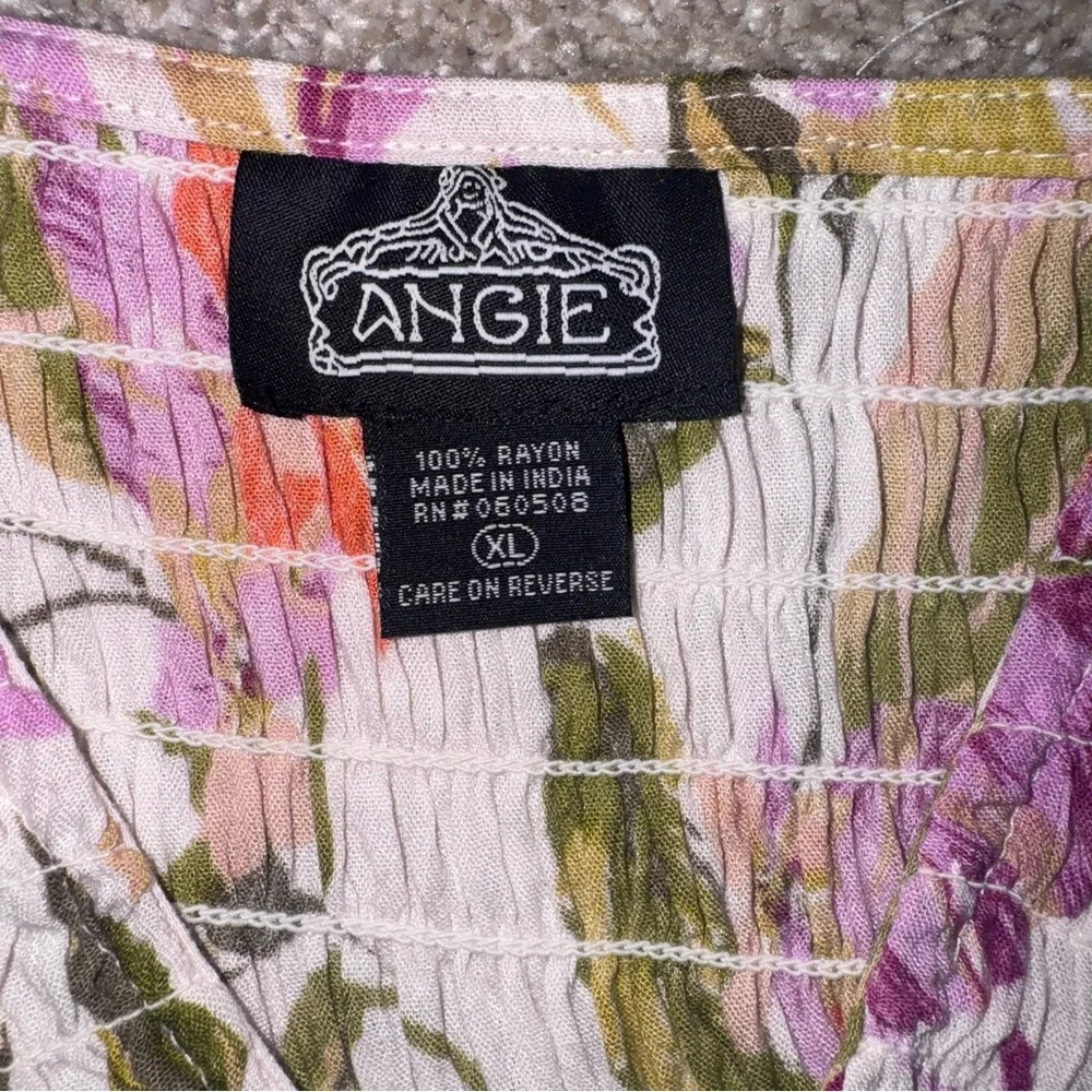 Angie - Floral Purple Green Pink Dress Stretch Top Flowy Floral Casual - XL - Picture 4 of 4
